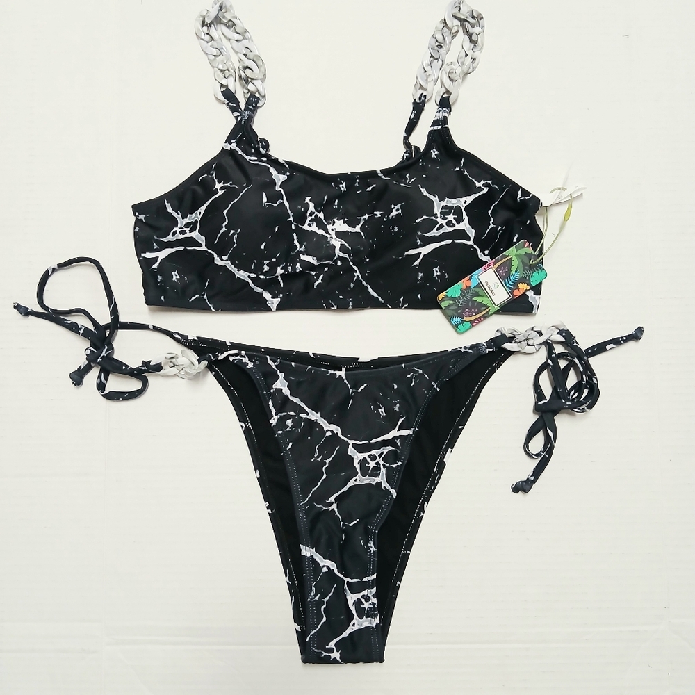 Peddney Black & White Marble Bikini Size Large